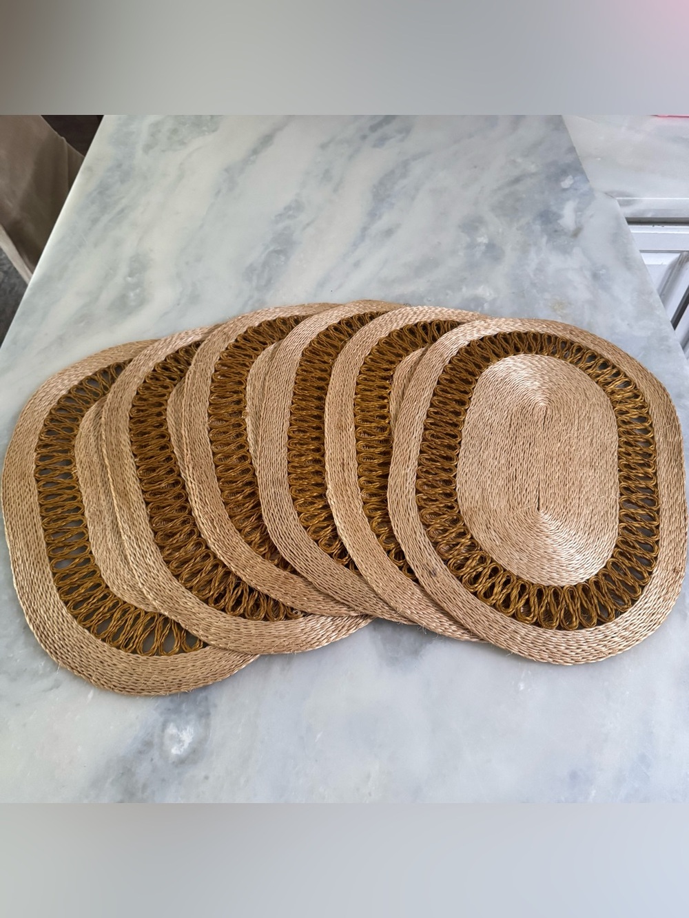 70s Vintage Oval Straw Placemats Boho Retro Kitchen Decor Set of 6